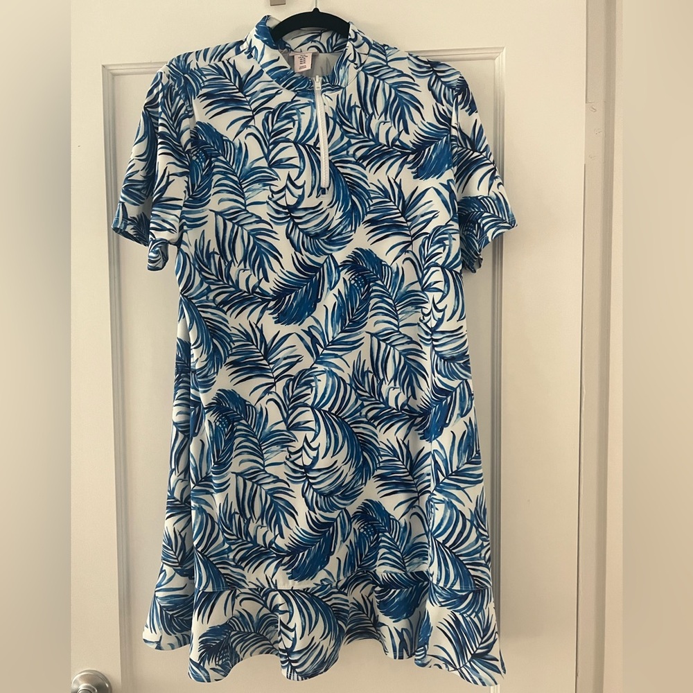 Tommy Bahama Golf Dress Womens Large Palm Leaf Zip Performance Spandex  XL